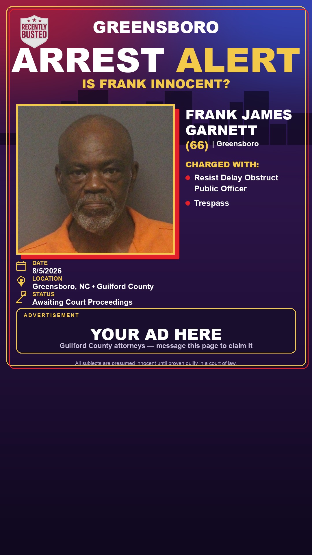 Arrest report - FRANK JAMES GARNETT