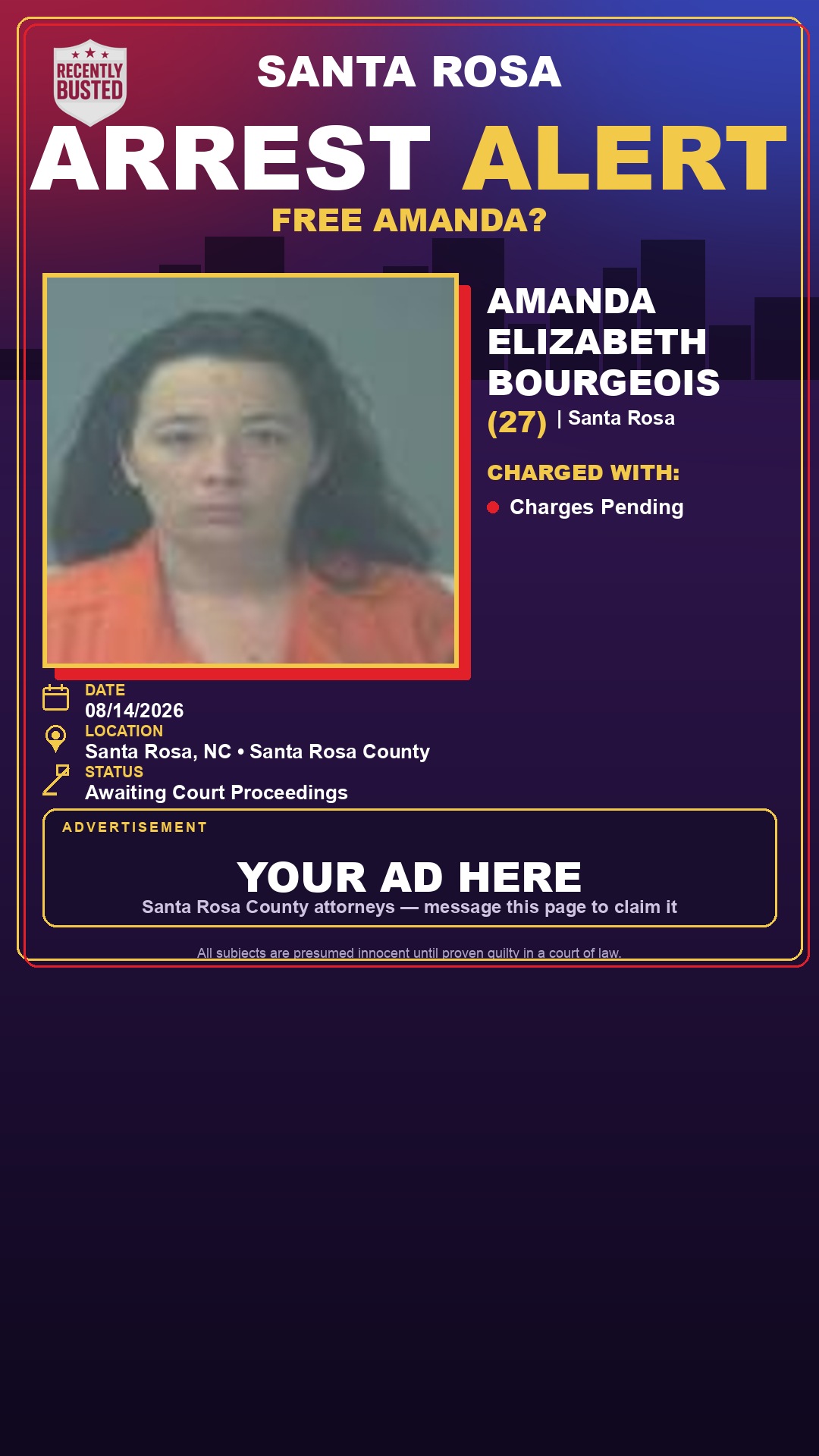 Arrest report - Amanda Elizabeth Bourgeois