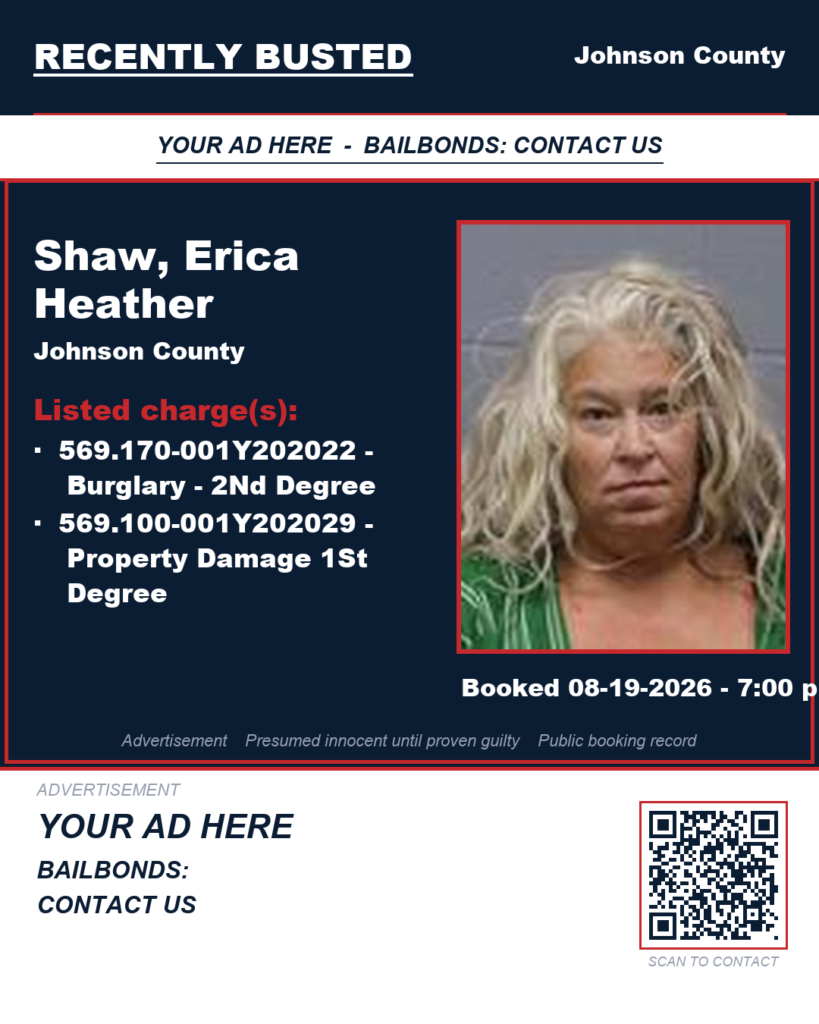 SHAW, ERICA HEATHER — arrest record card, Recently Busted