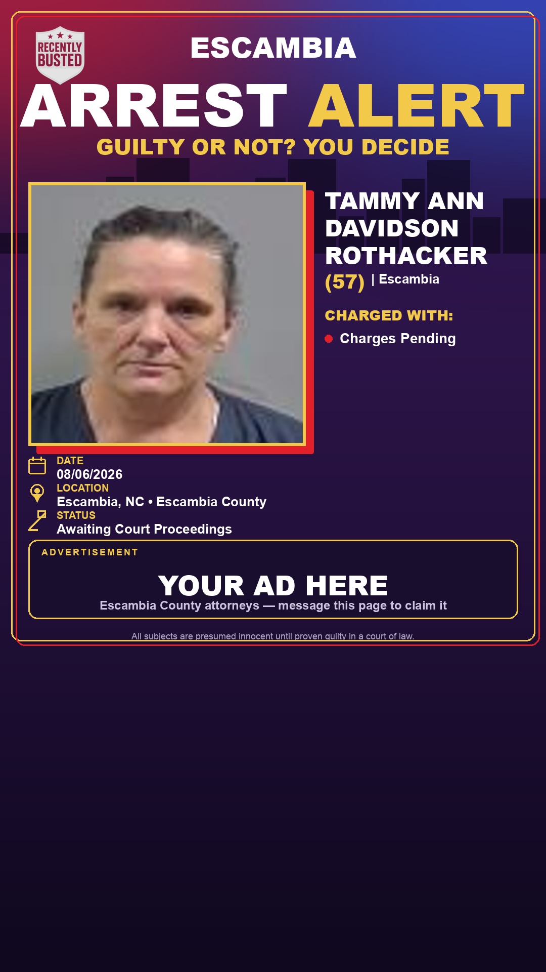 Arrest report - Tammy Ann Davidson Rothacker