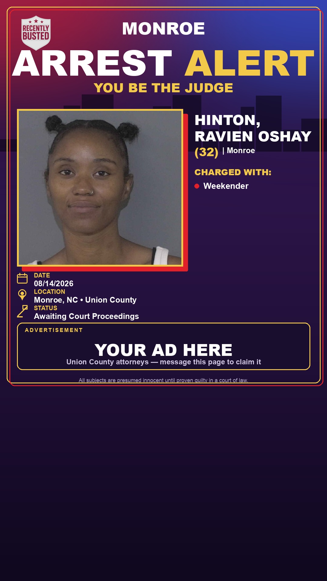 Arrest report - HINTON, RAVIEN OSHAY