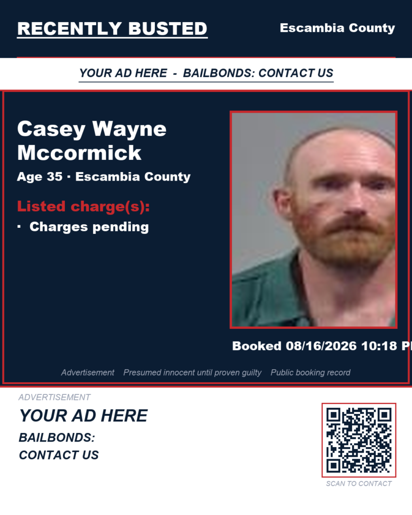 Casey Wayne Mccormick — arrest record card, Florida Crime