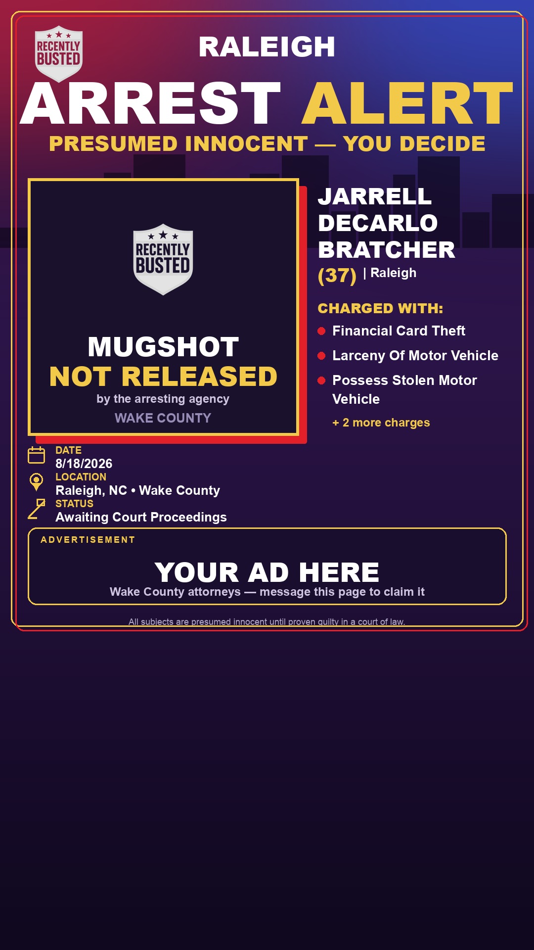 Arrest report - JARRELL DECARLO BRATCHER