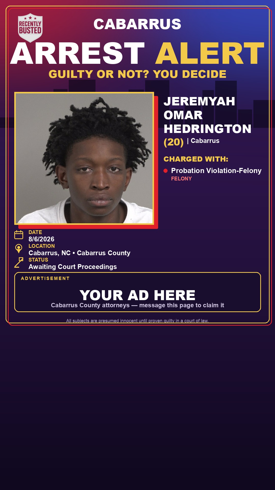 Arrest report - JEREMYAH OMAR HEDRINGTON