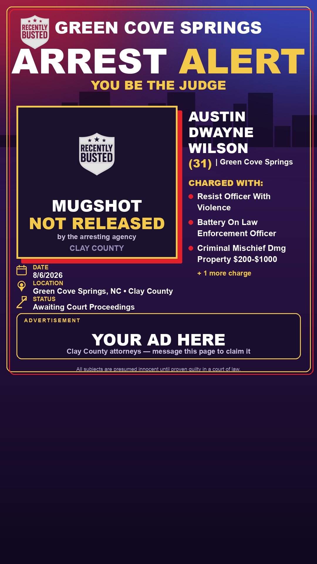 Arrest report - AUSTIN DWAYNE WILSON