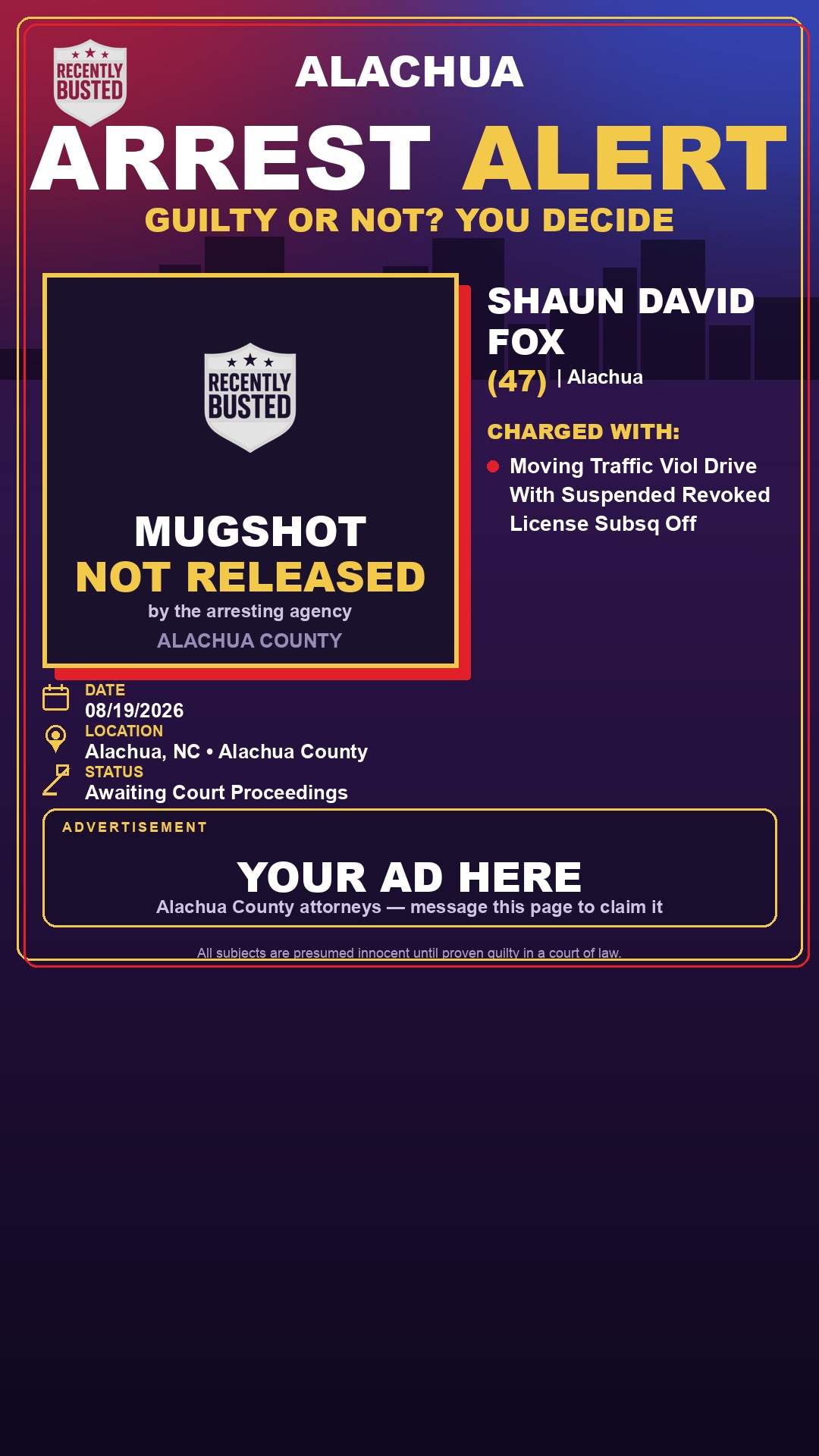 Arrest report - Shaun David Fox