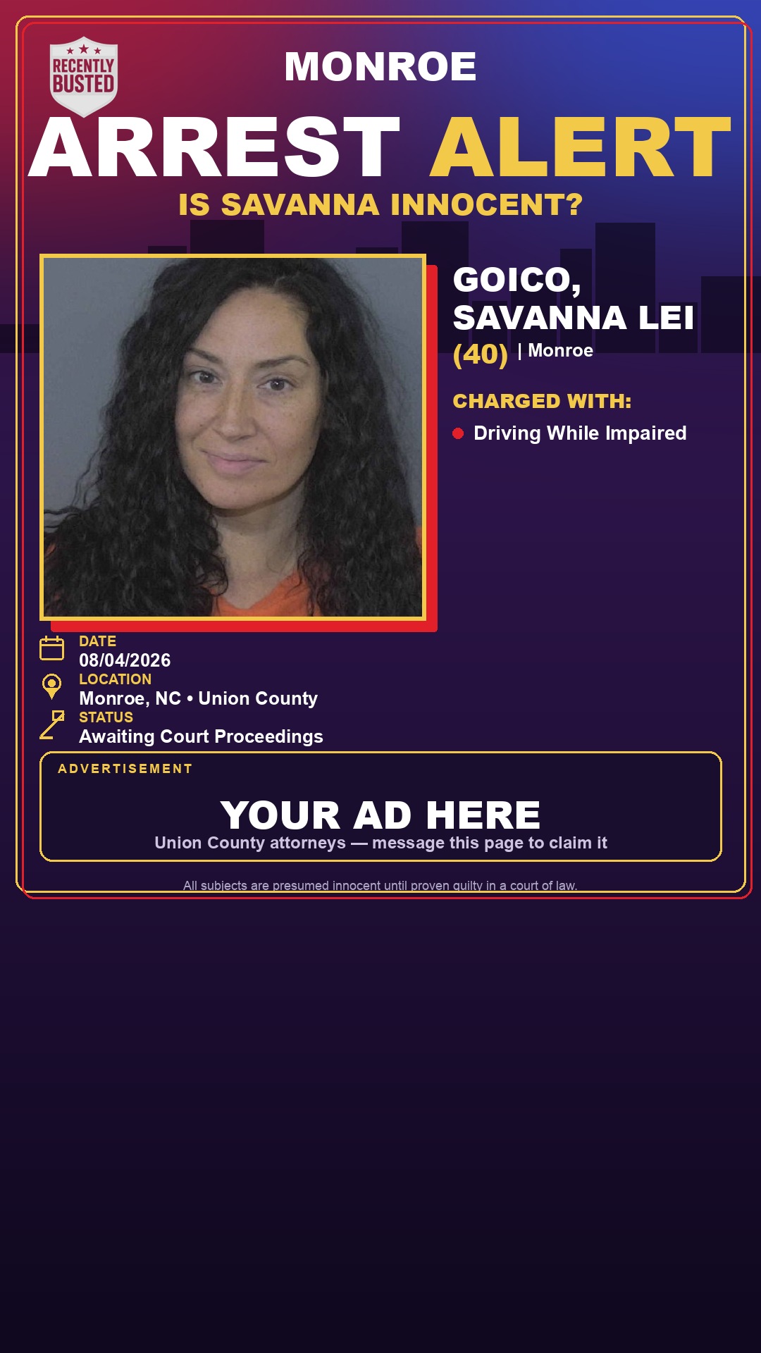 Arrest report - GOICO, SAVANNA LEI