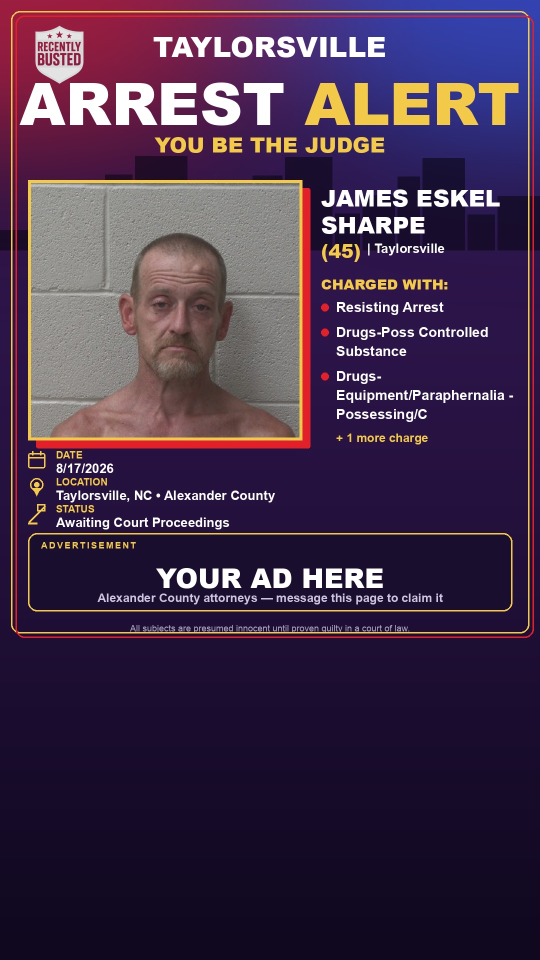 Arrest report - JAMES ESKEL SHARPE