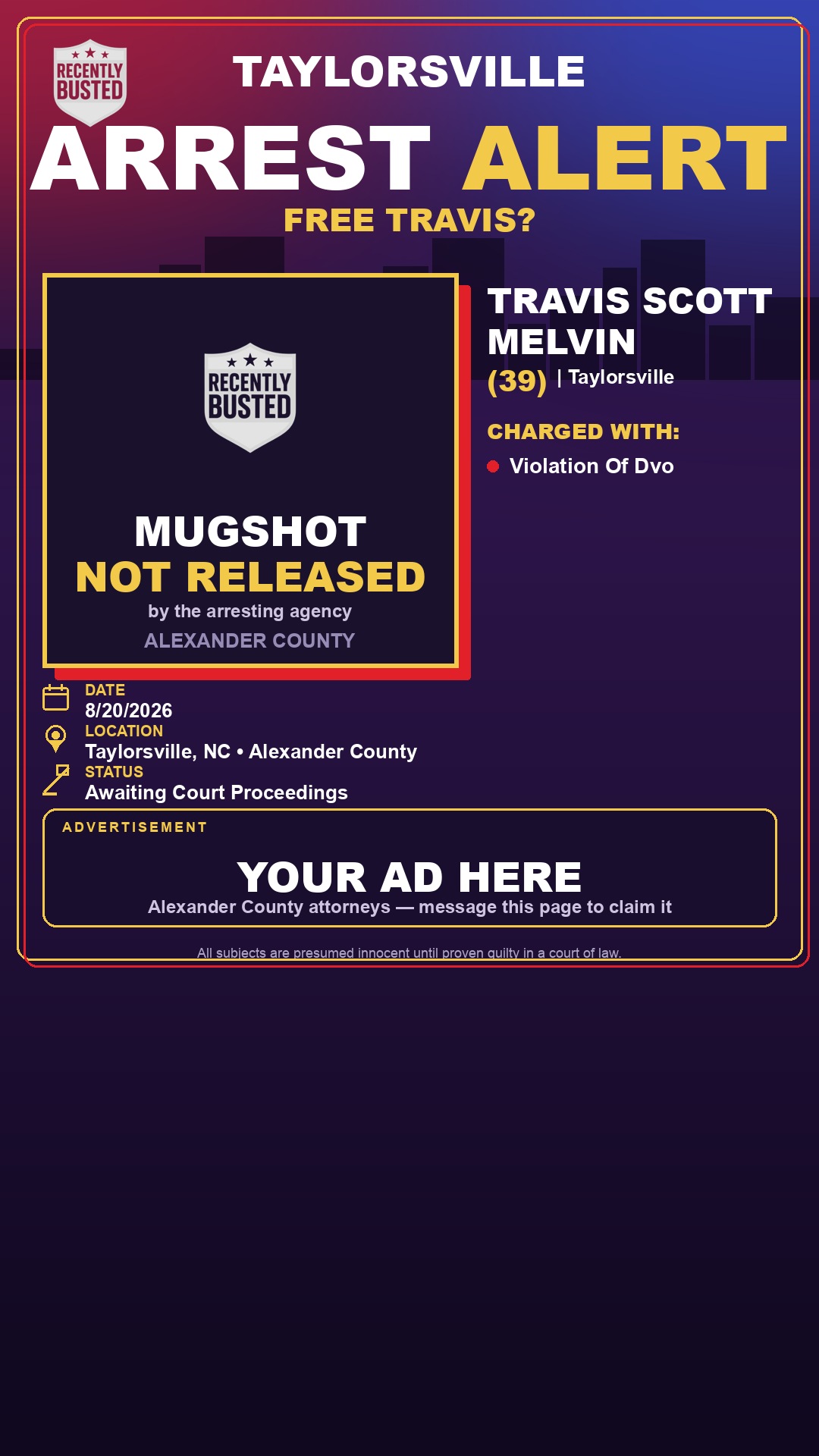 Arrest report - TRAVIS SCOTT MELVIN