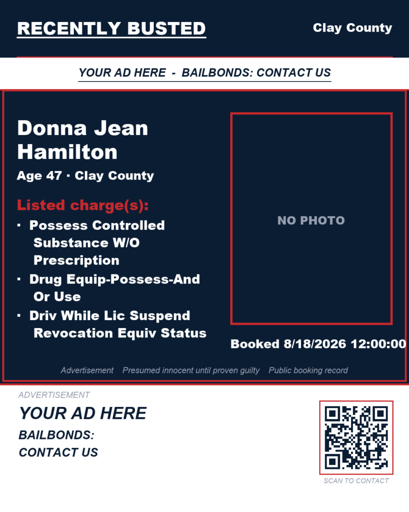 DONNA JEAN HAMILTON — arrest record card, Florida Crime