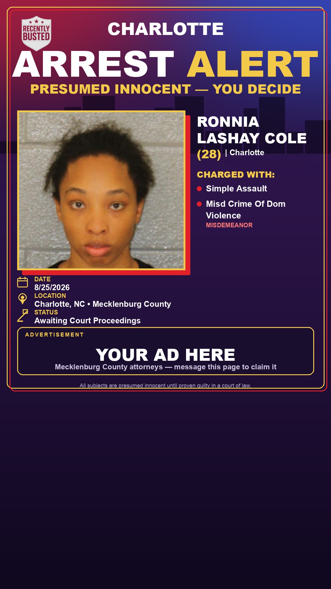 Arrest report - RONNIA LASHAY COLE