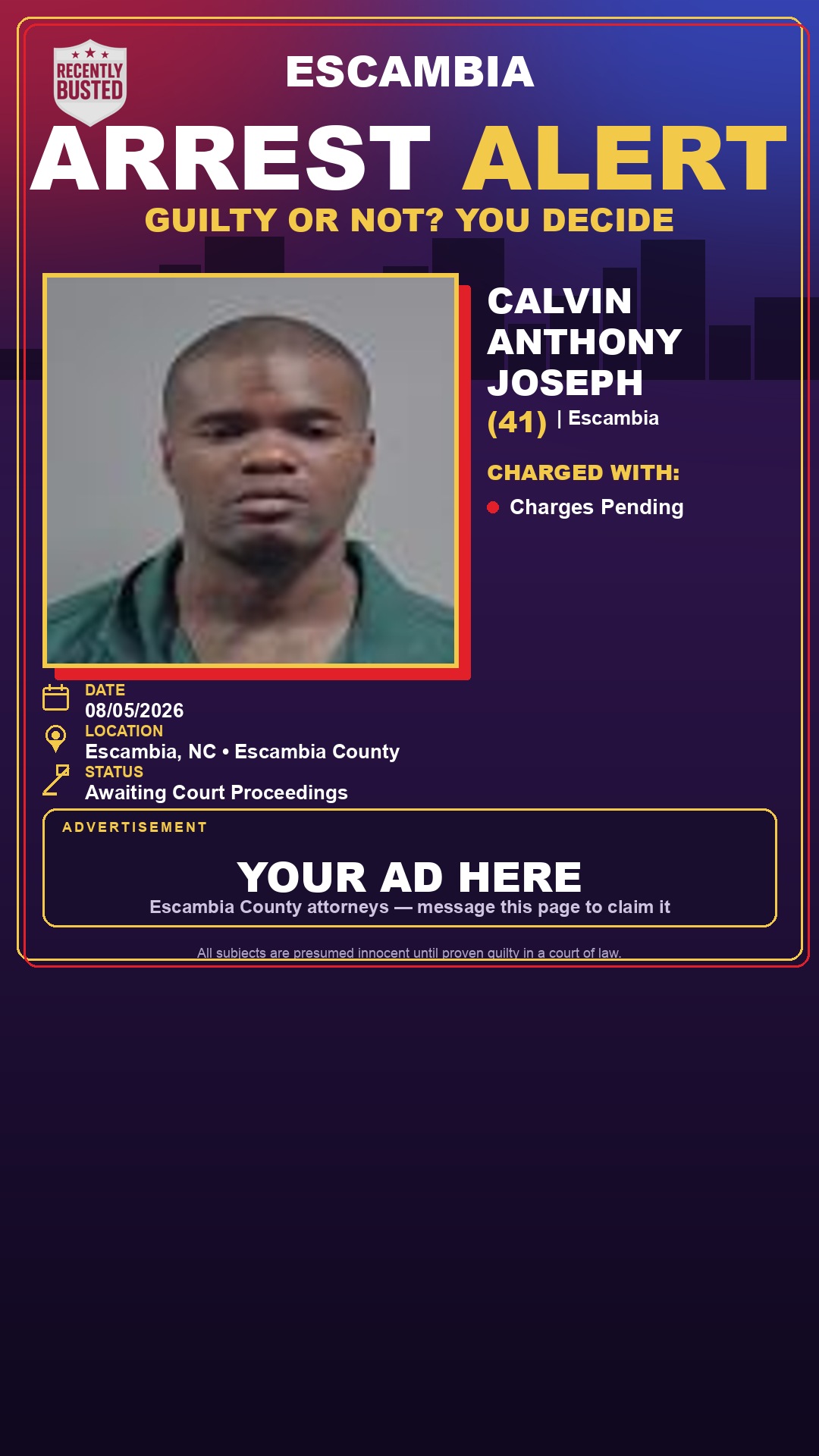 Arrest report - Calvin Anthony Joseph