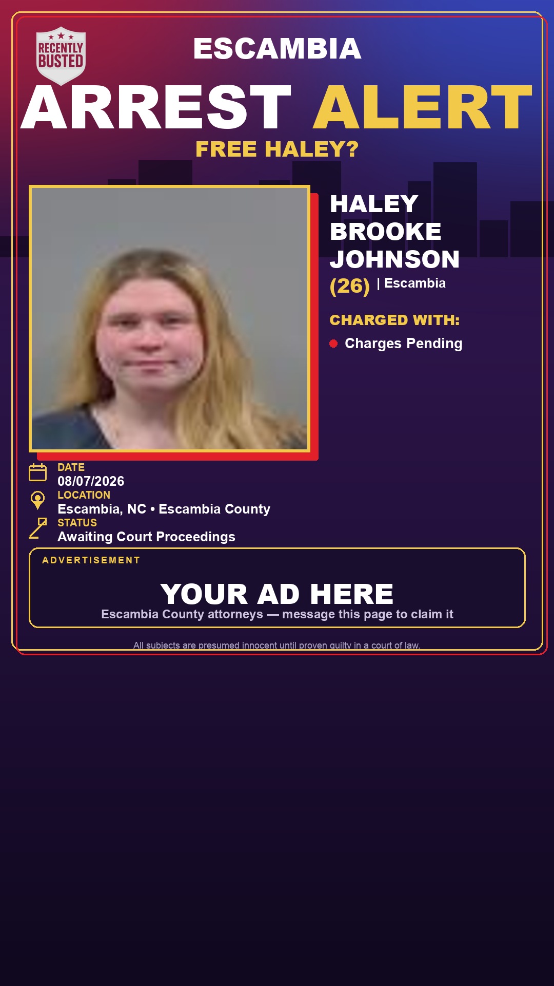 Arrest report - Haley Brooke Johnson