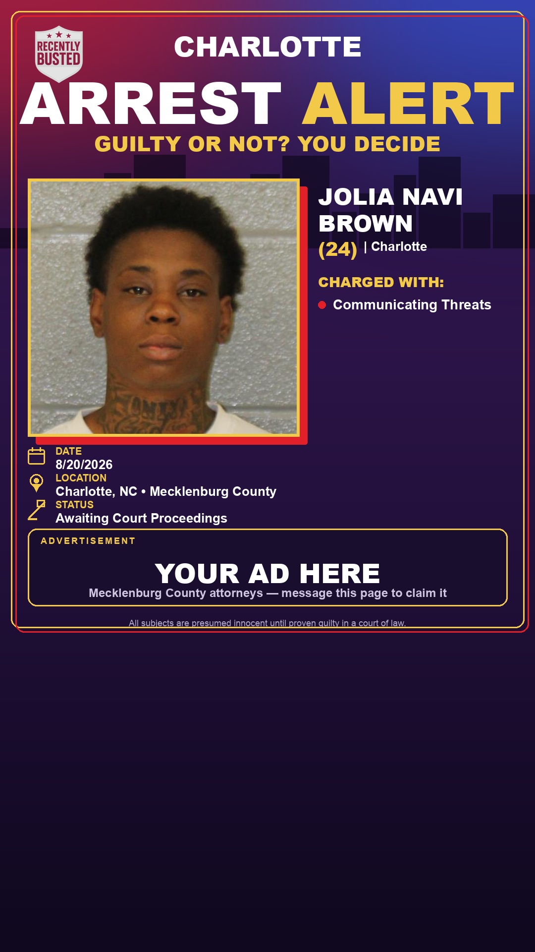 Arrest report - JOLIA NAVI BROWN