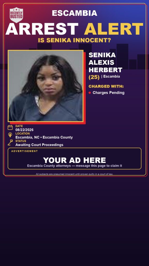 Senika Alexis Herbert — arrest record card, Florida Crime