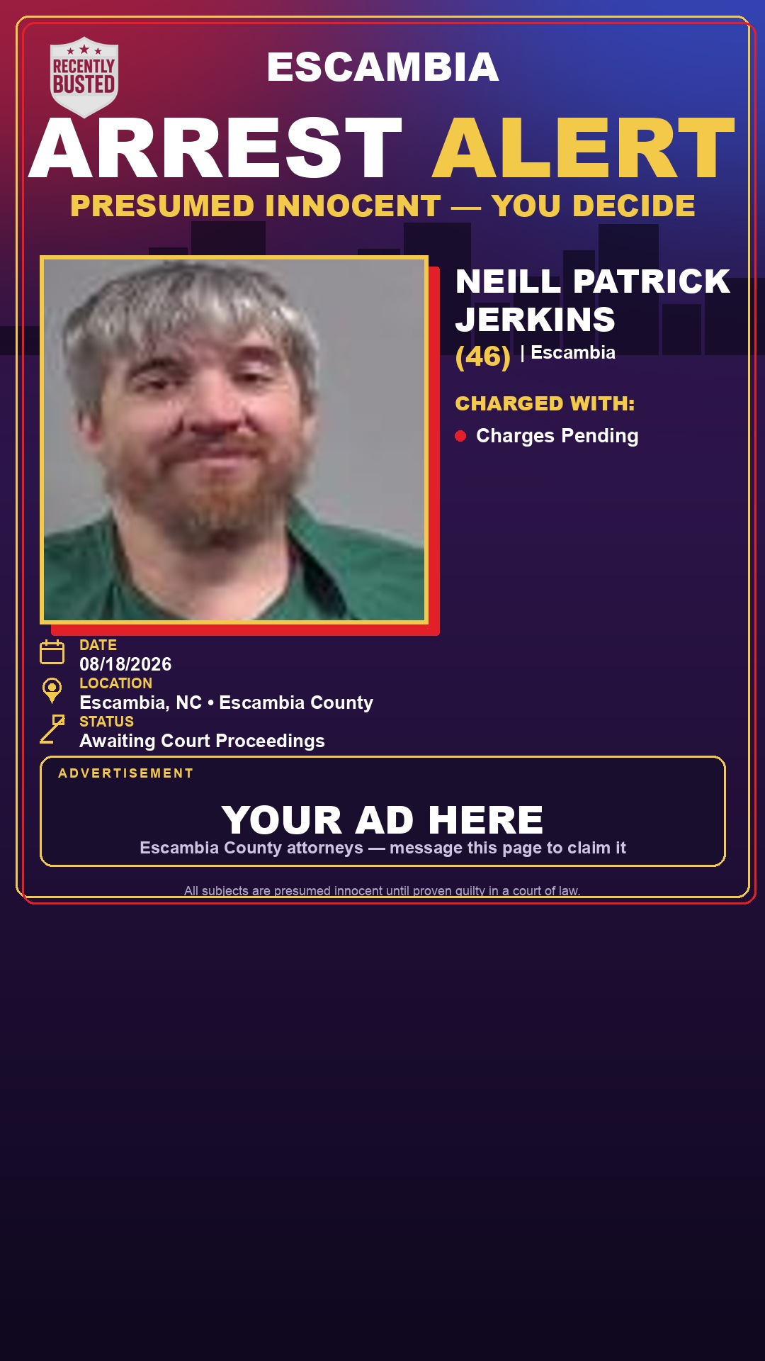 Arrest report - Neill Patrick Jerkins