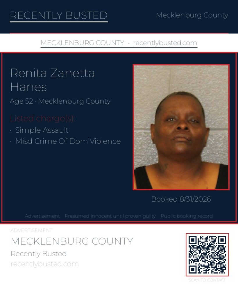 RENITA ZANETTA HANES — arrest record card, Mugshot Hottie