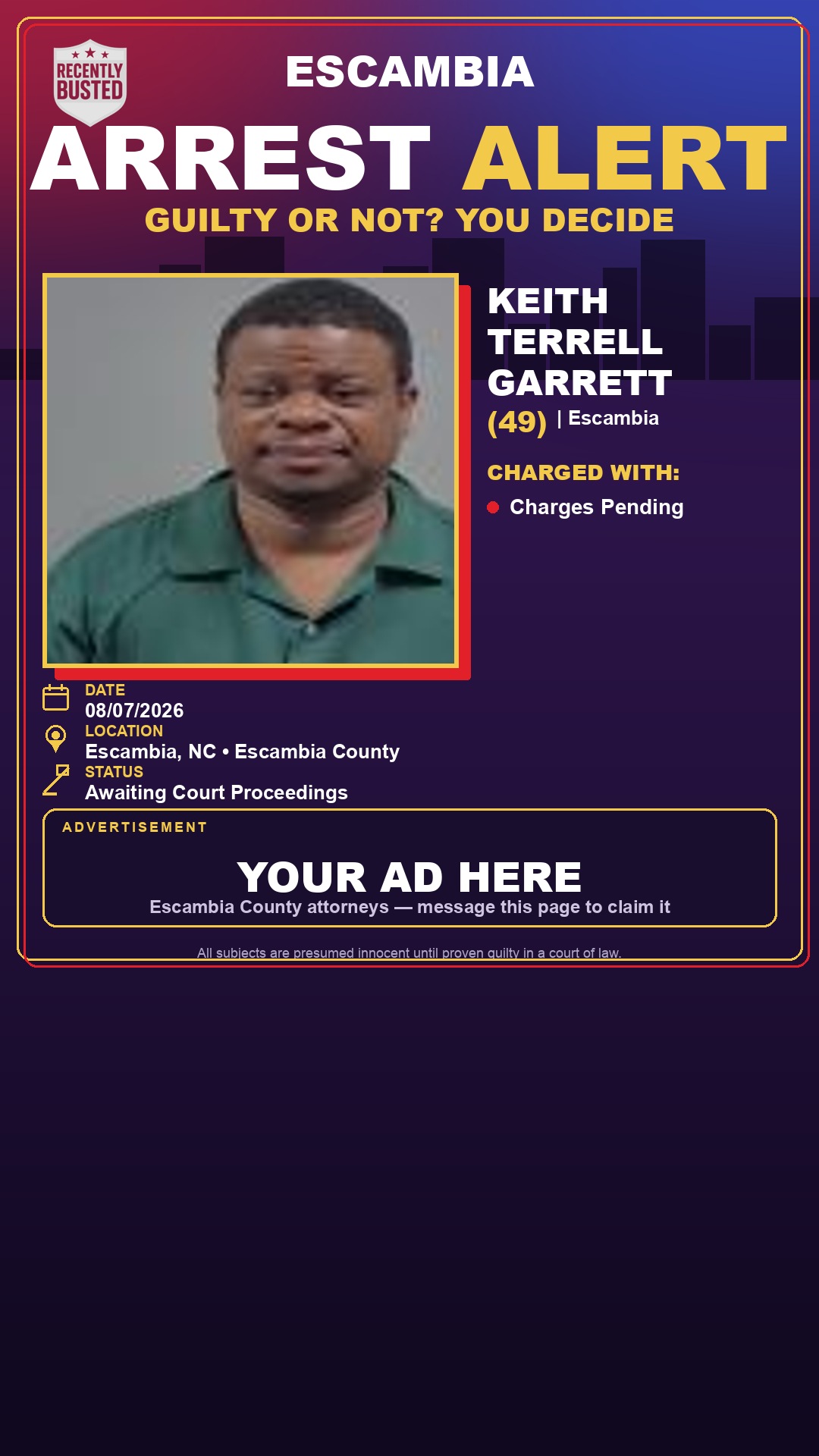 Arrest report - Keith Terrell Garrett