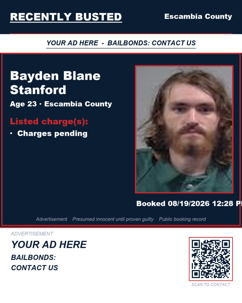 Bayden Blane Stanford — arrest record card, Florida Crime