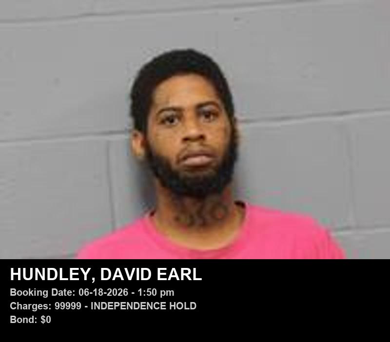 DAVID EARL HUNDLEY — arrest record card, Johnson County, Missouri