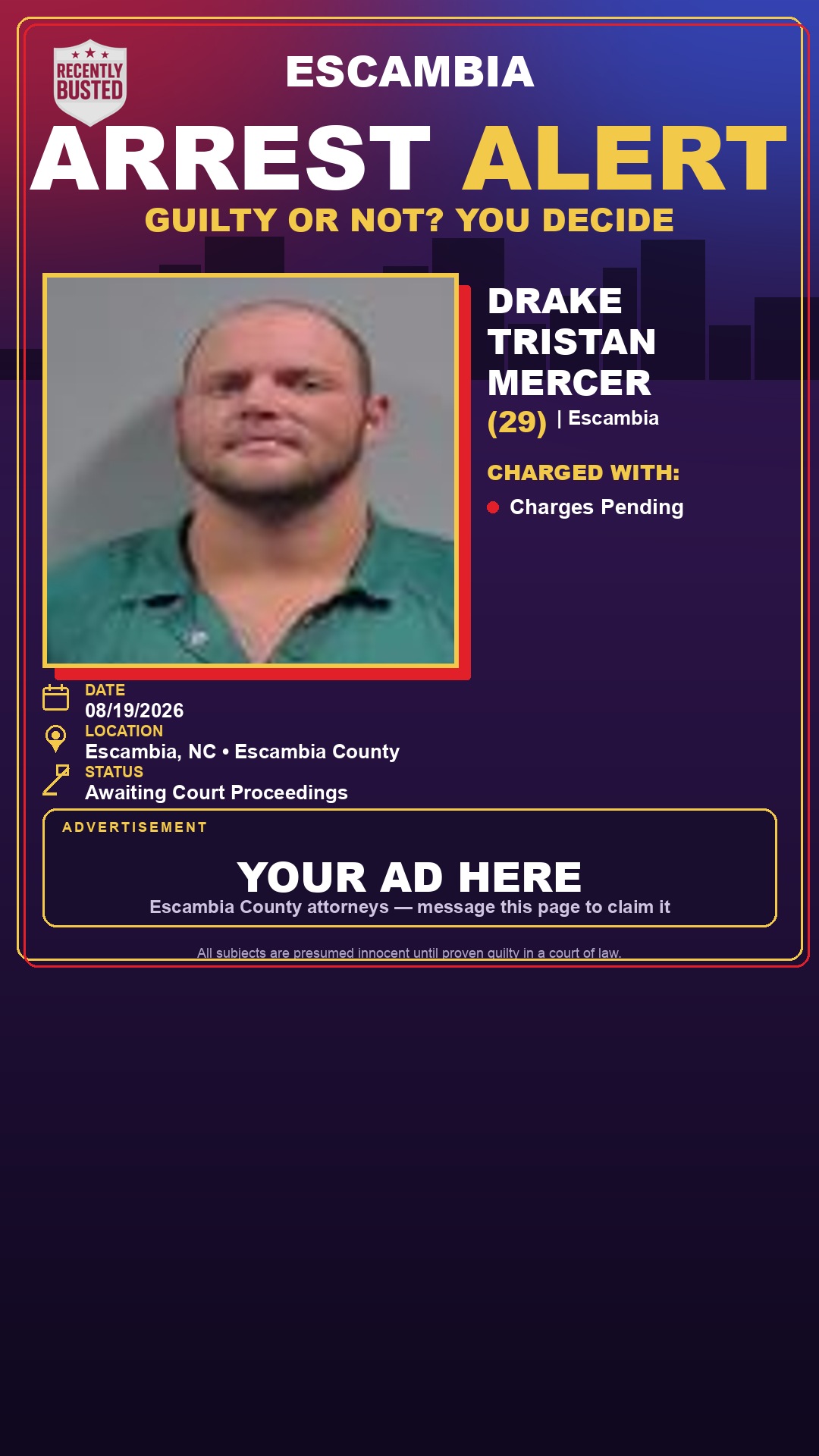 Arrest report - Drake Tristan Mercer