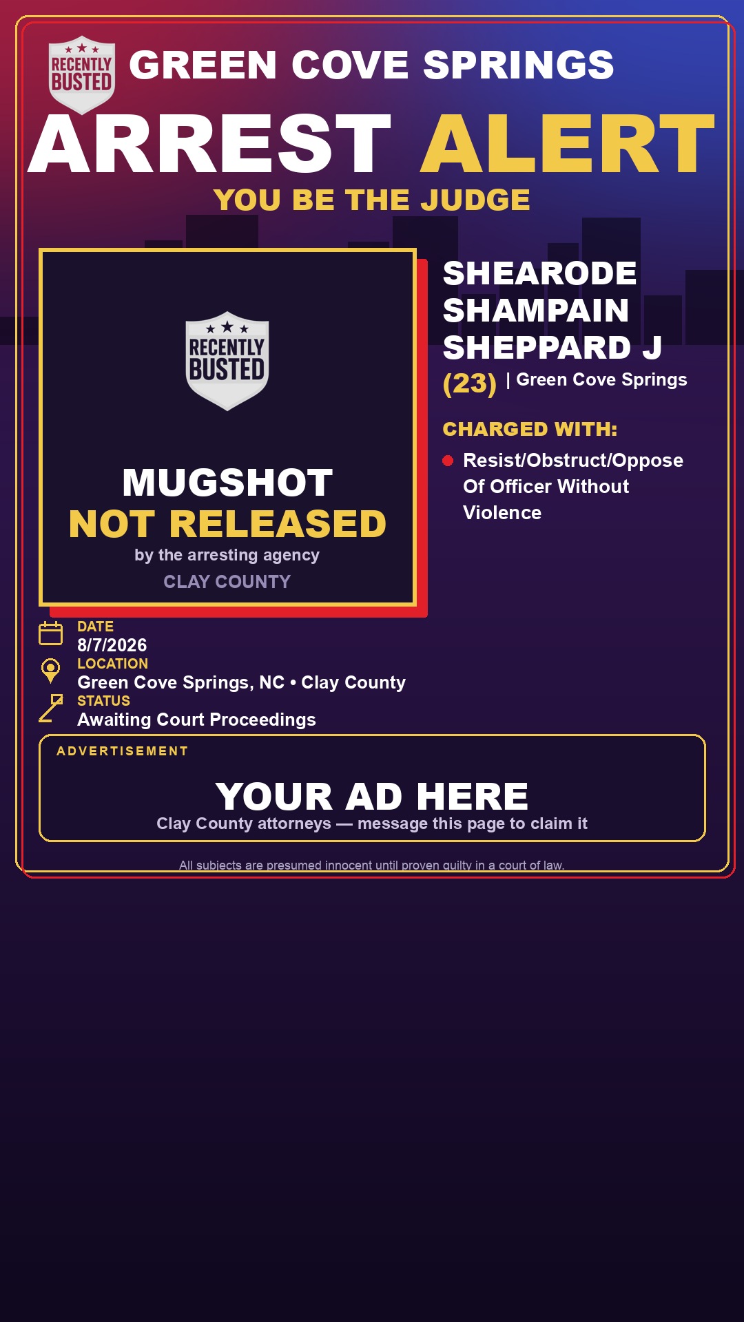Arrest report - SHEARODE SHAMPAIN SHEPPARD J