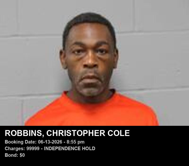 CHRISTOPHER COLE ROBBINS — arrest record card, Johnson County, Missouri