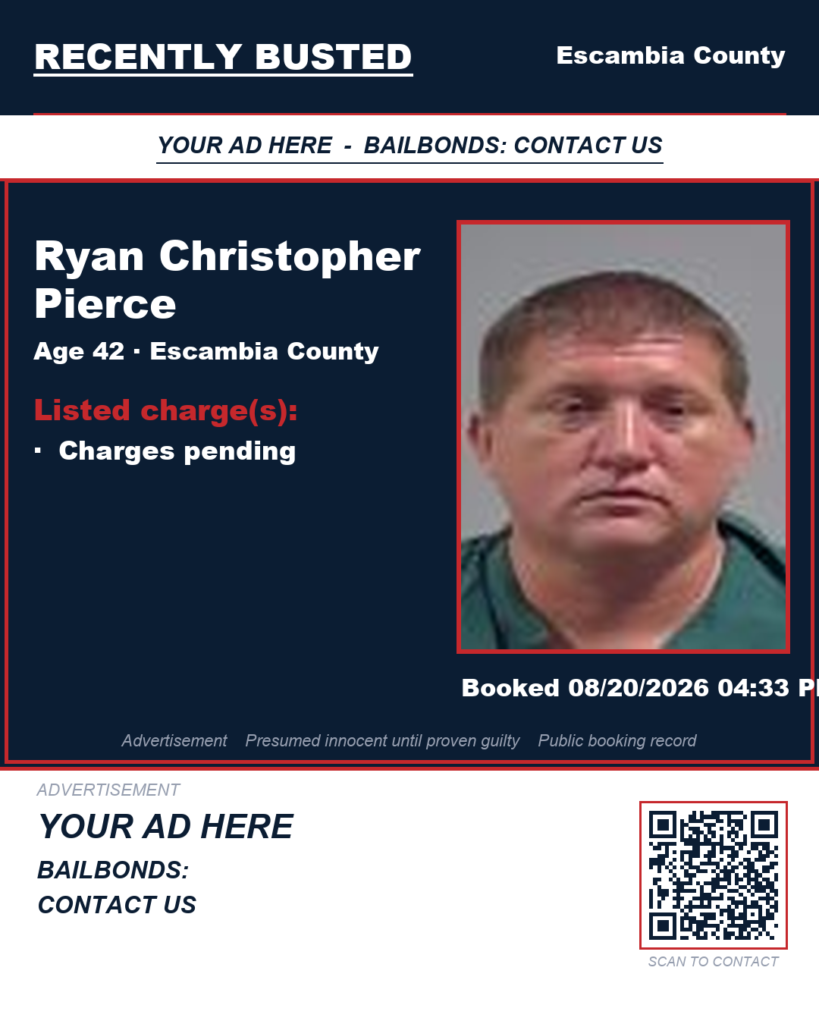 Ryan Christopher Pierce — arrest record card, Florida Crime