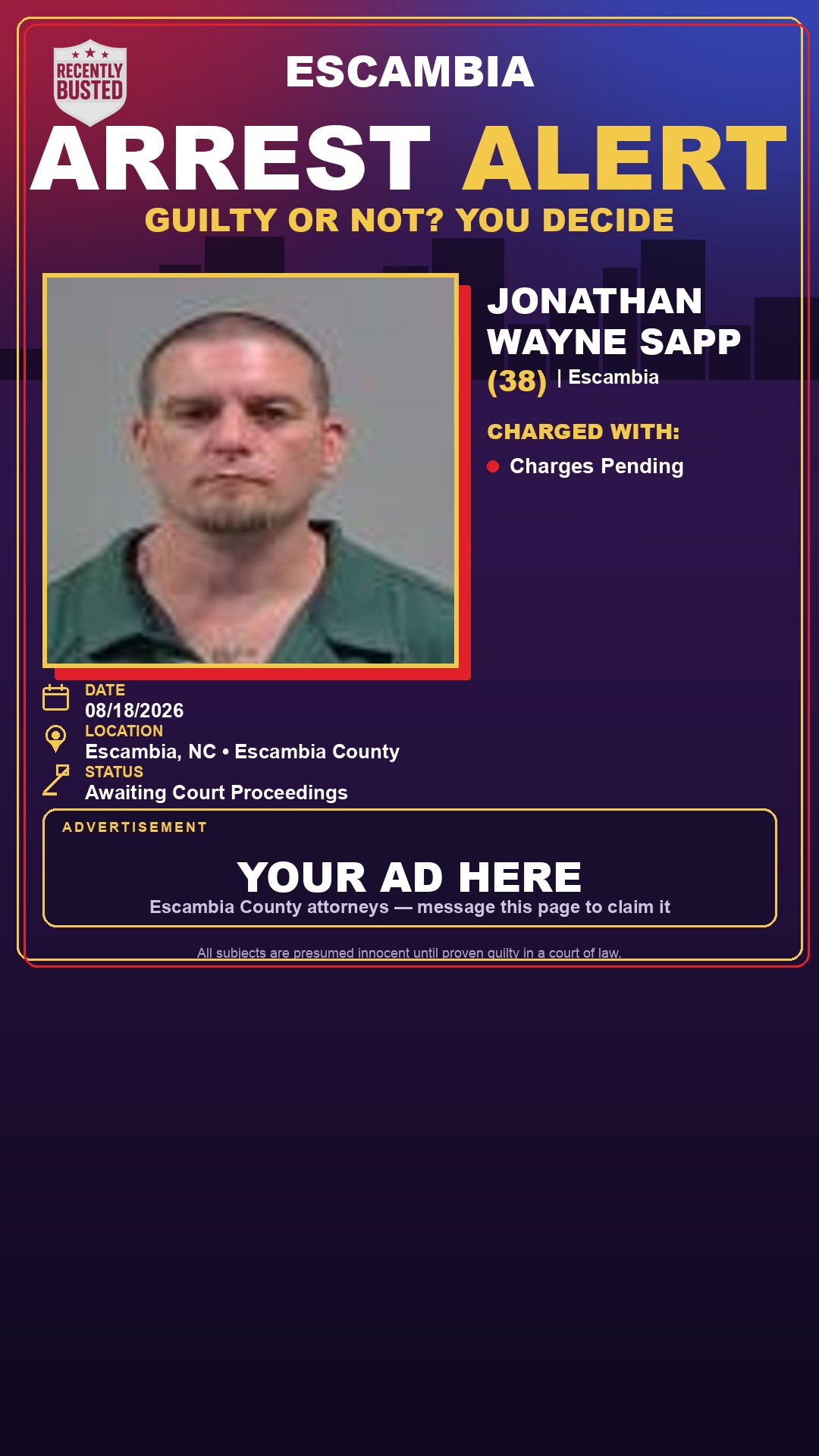 Arrest report - Jonathan Wayne Sapp