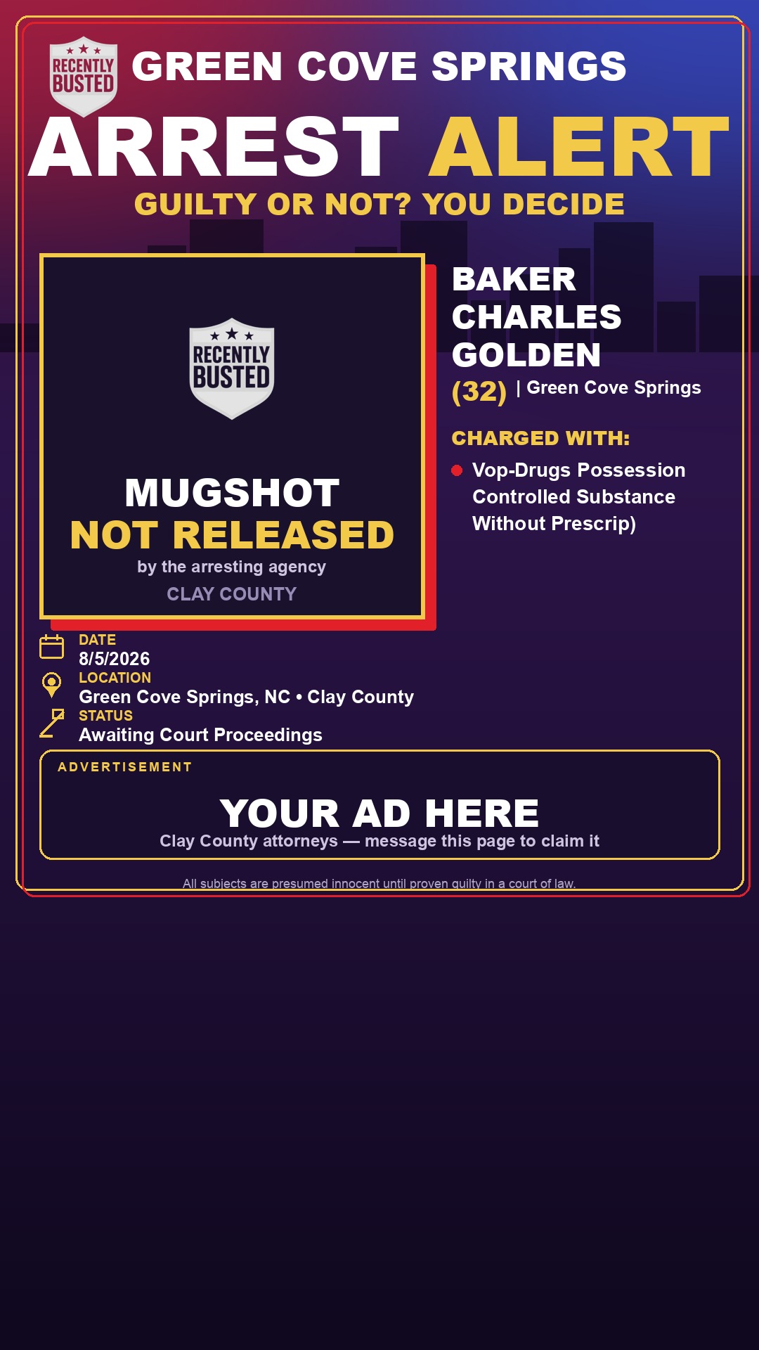 Arrest report - BAKER CHARLES GOLDEN