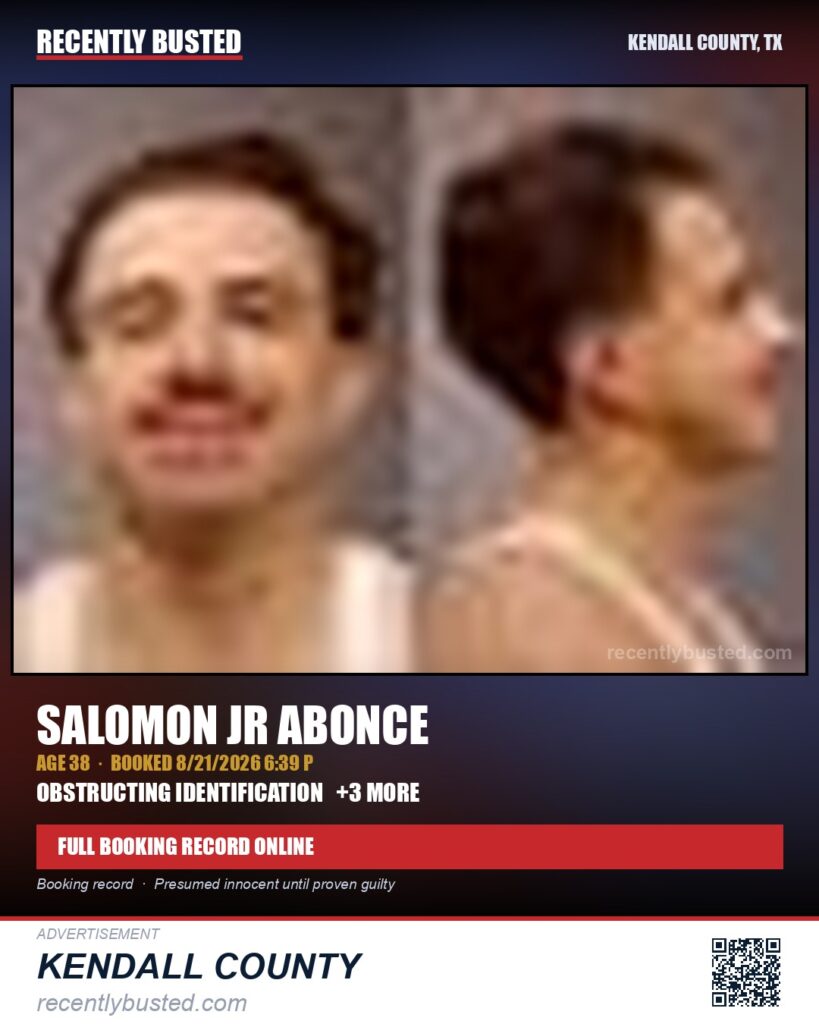 ABONCE, SALOMON JR — arrest record card, Kendall County, Illinois