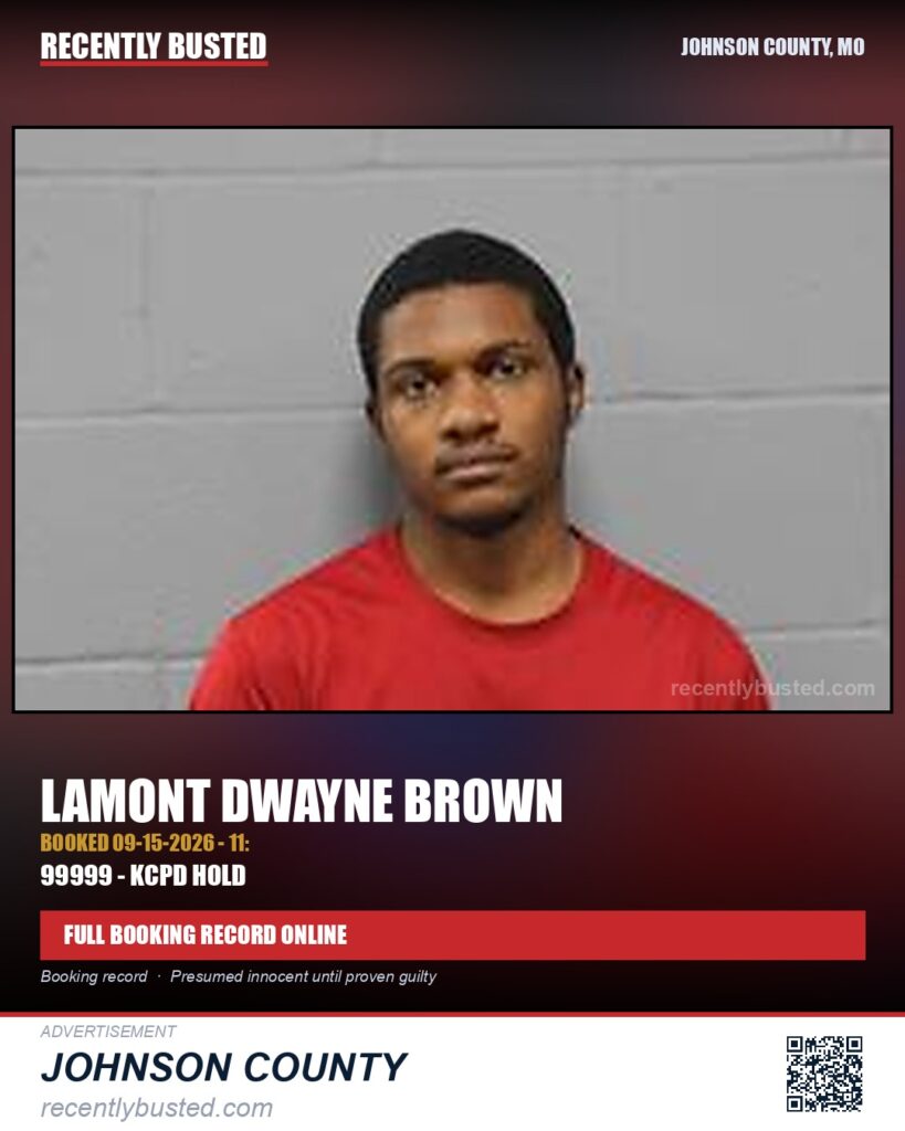 BROWN, LAMONT DWAYNE — arrest record card, Johnson County, Missouri