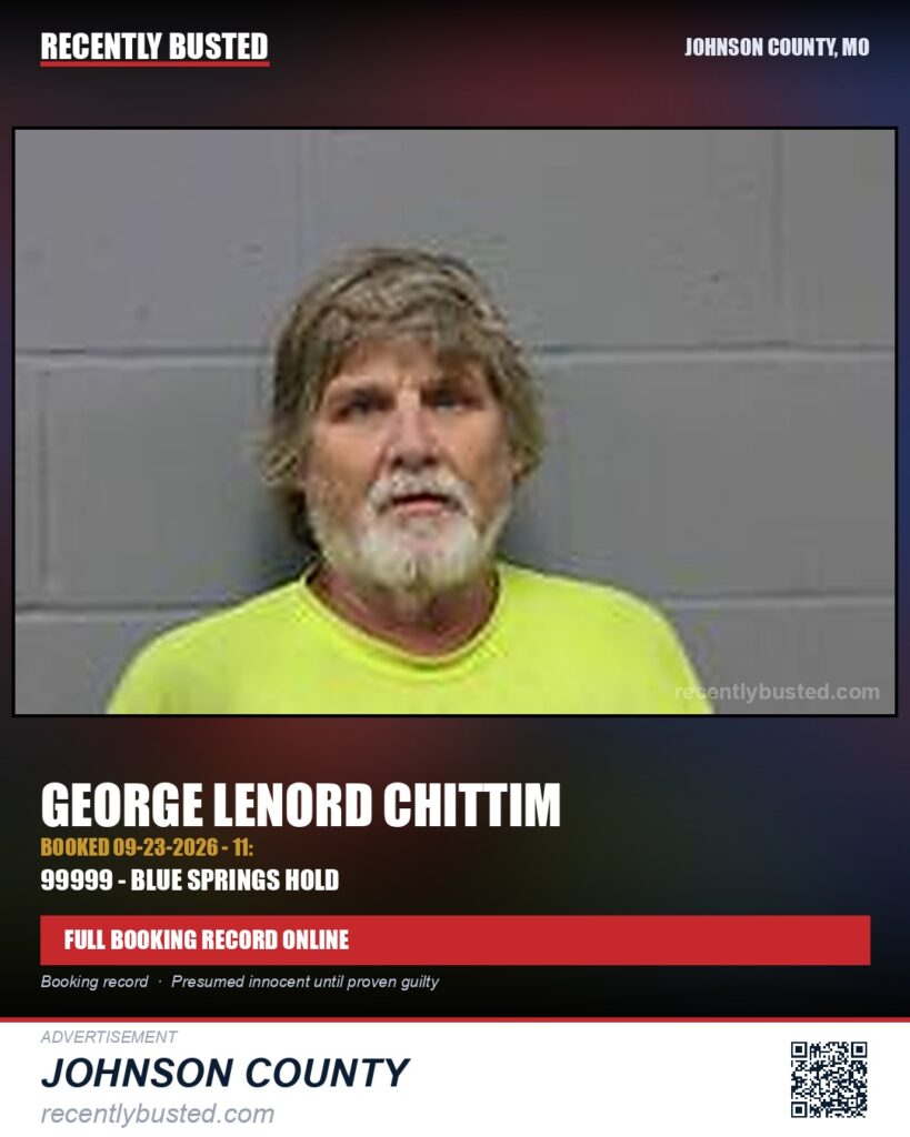 CHITTIM, GEORGE LENORD — arrest record card, Johnson County, Missouri