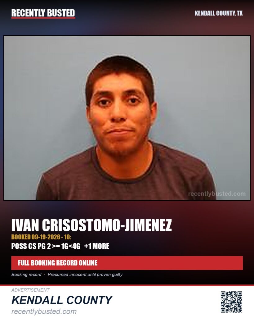 Crisostomo-Jimenez, Ivan — arrest record card, Kendall County, Texas