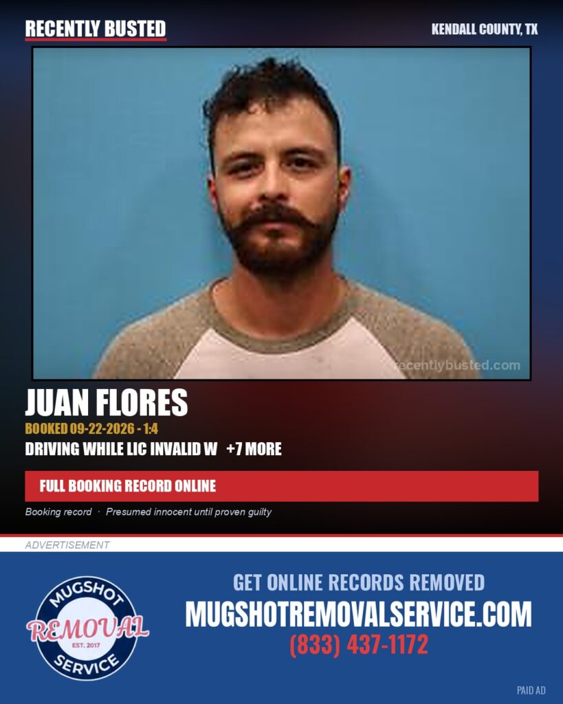 Flores, Juan — arrest record card, Kendall County, Texas