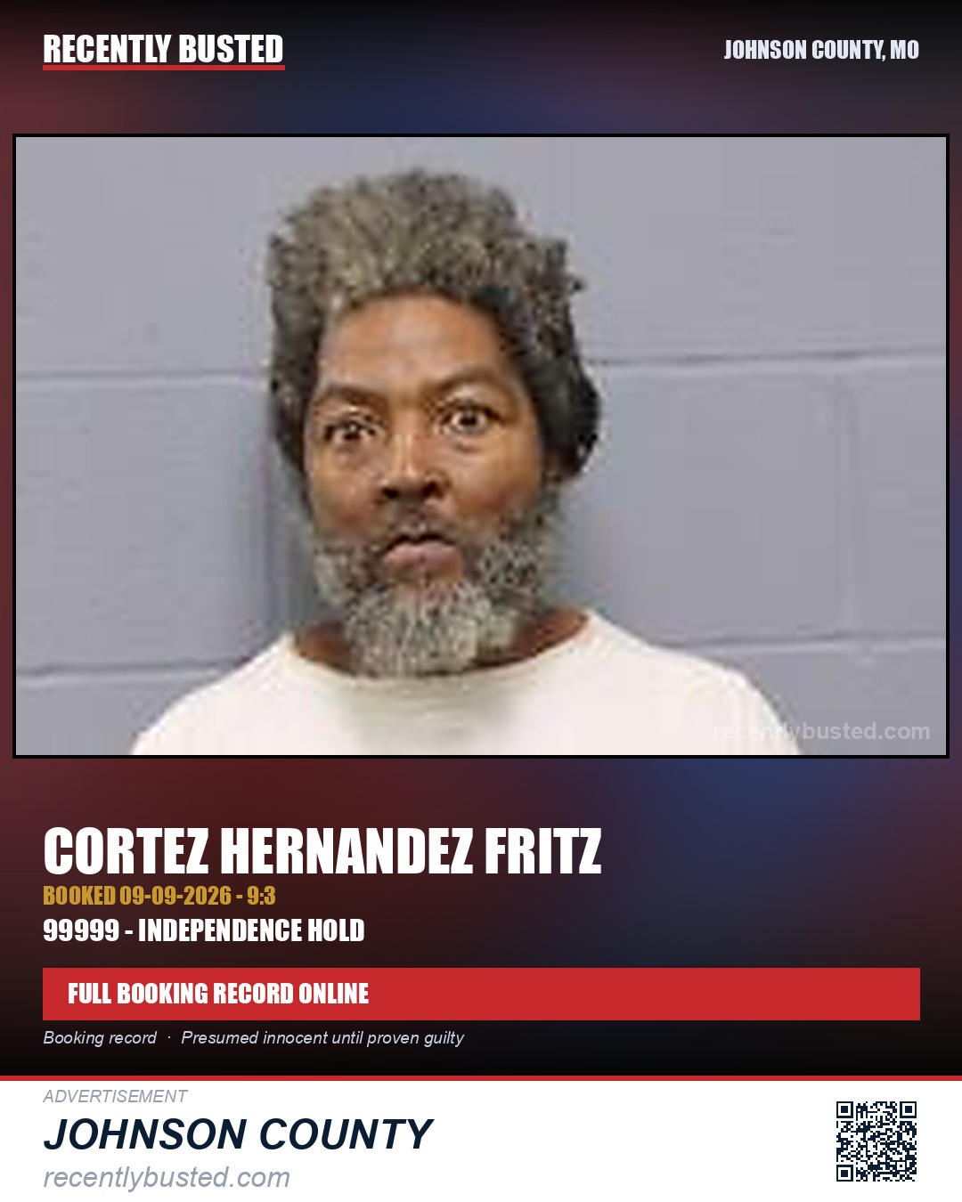 FRITZ, CORTEZ HERNANDEZ — arrest record card, Johnson County, Missouri