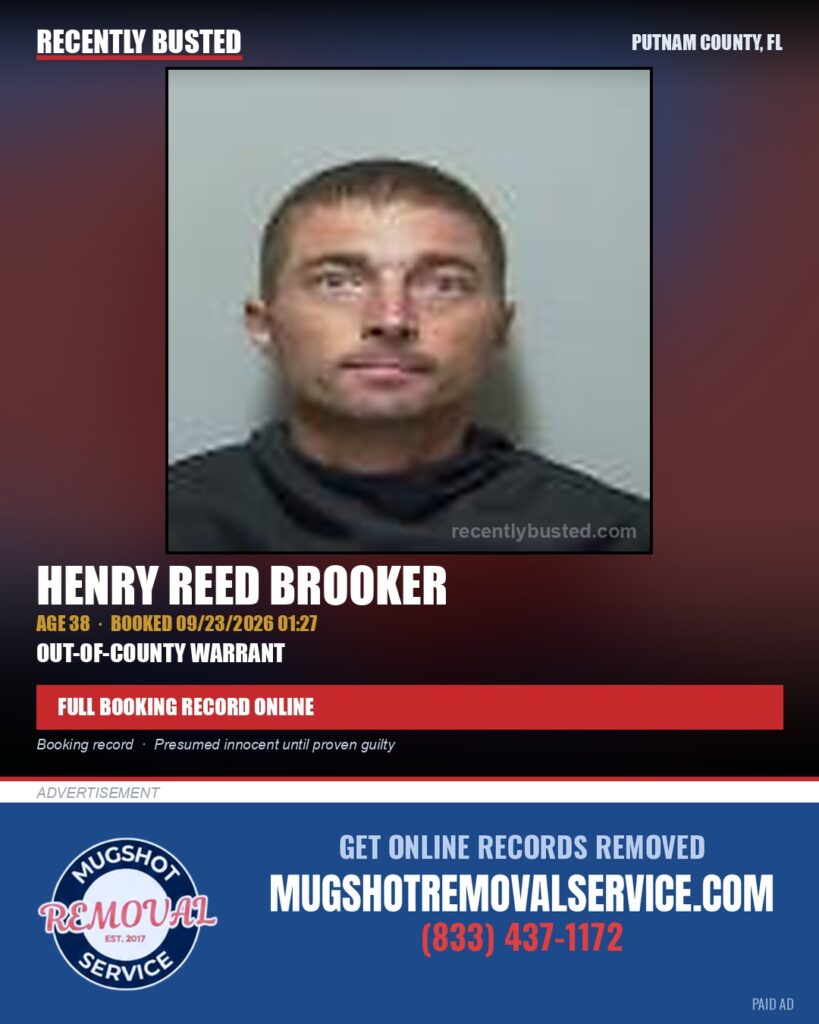 Henry Reed Brooker — arrest record card, Putnam County, Florida