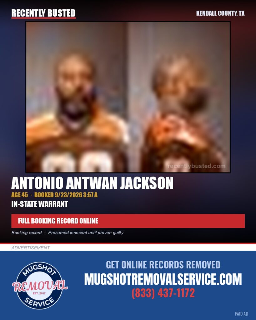 JACKSON, ANTONIO ANTWAN — arrest record card, Kendall County, Illinois