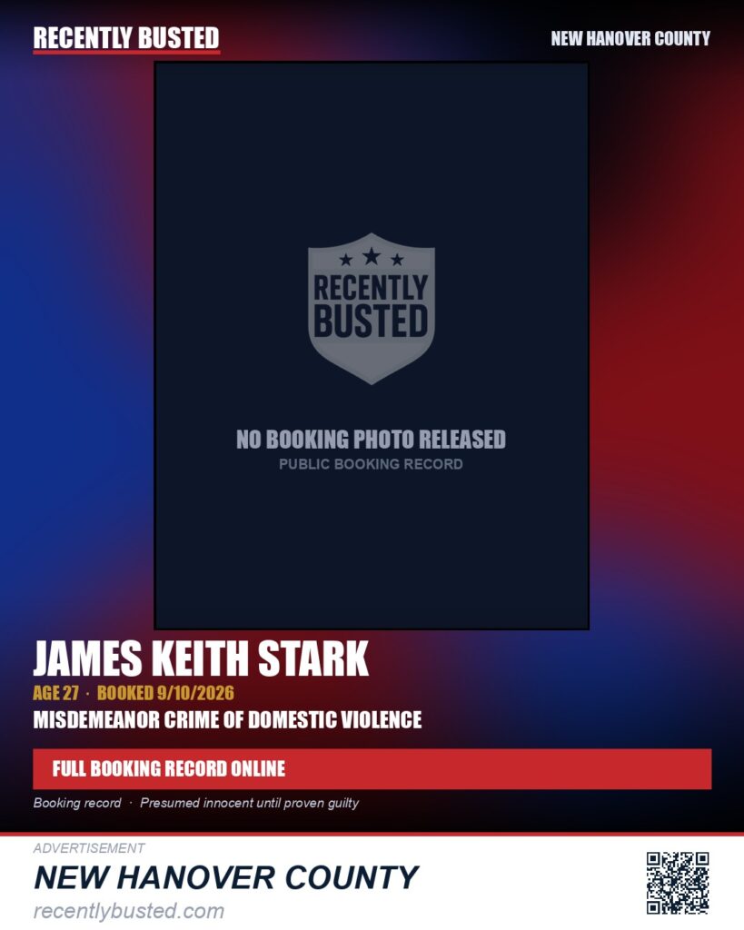 JAMES KEITH STARK — arrest record card, New Hanover