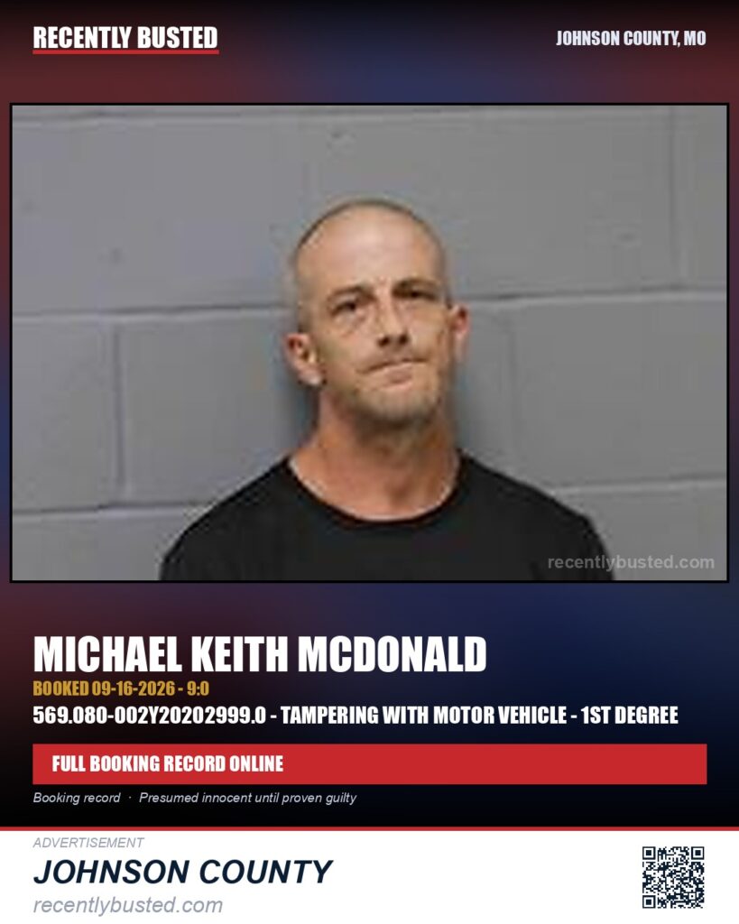 MCDONALD, MICHAEL KEITH — arrest record card, Johnson County, Missouri