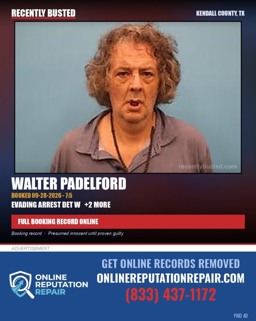 Padelford, Walter — arrest record card, Kendall County, Texas