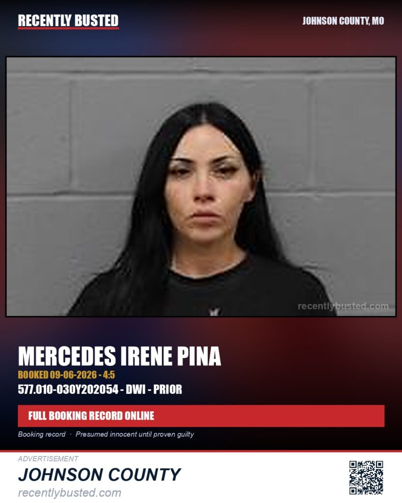 PINA, MERCEDES IRENE — arrest record card, Missouri