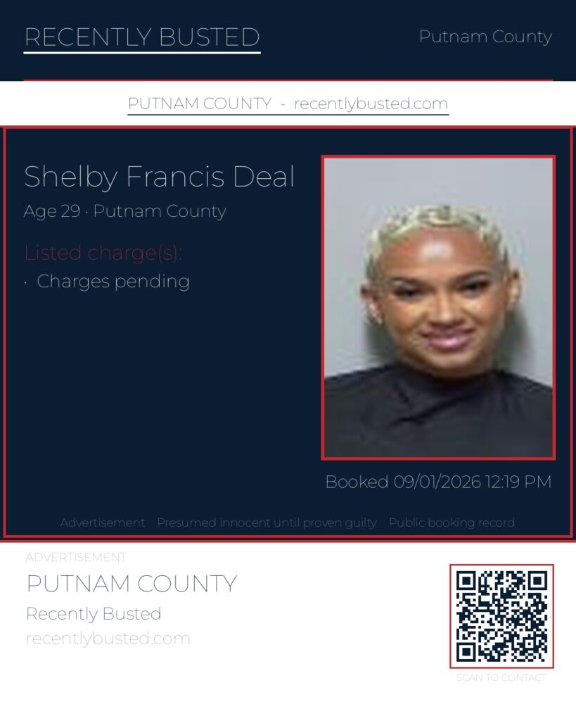 Shelby Francis Deal — arrest record card, Putnam County, Florida