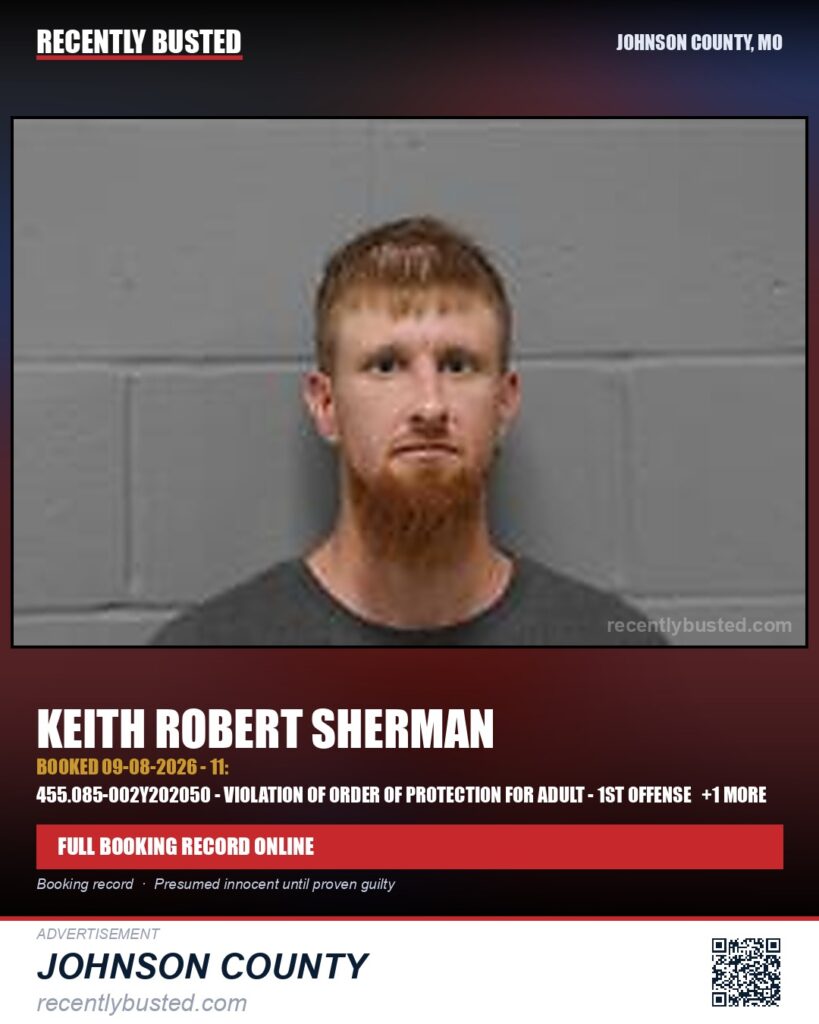 SHERMAN, KEITH ROBERT — arrest record card, Johnson County, Missouri