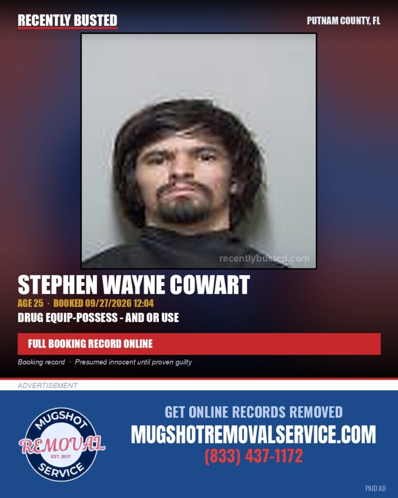 Stephen Wayne Cowart — arrest record card, Putnam County, Florida