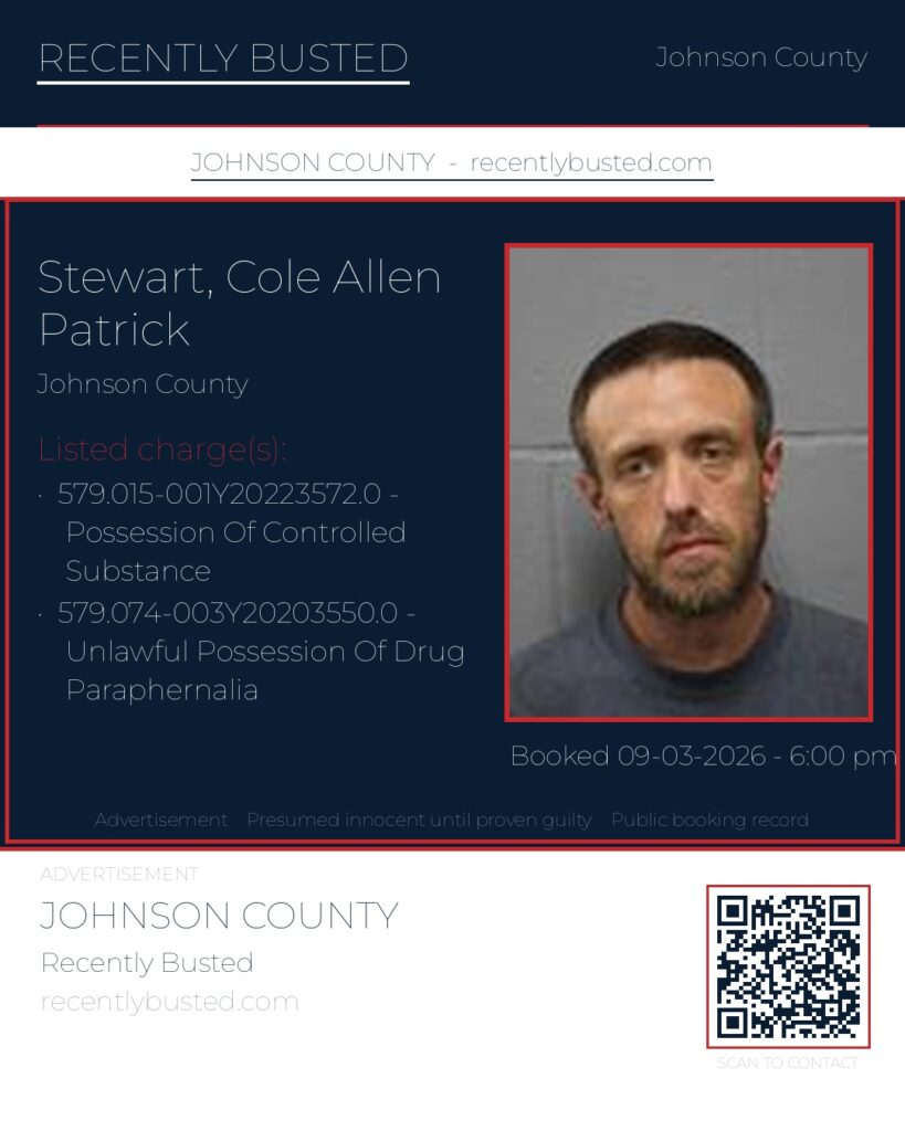STEWART, COLE ALLEN PATRICK — arrest record card, Missouri