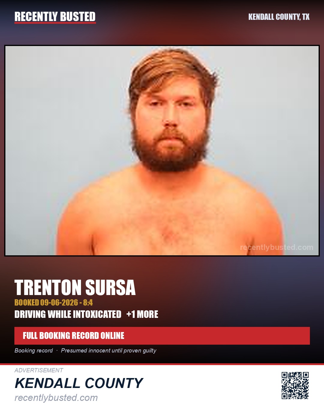 Sursa, Trenton — arrest record card, Kendall County, Texas