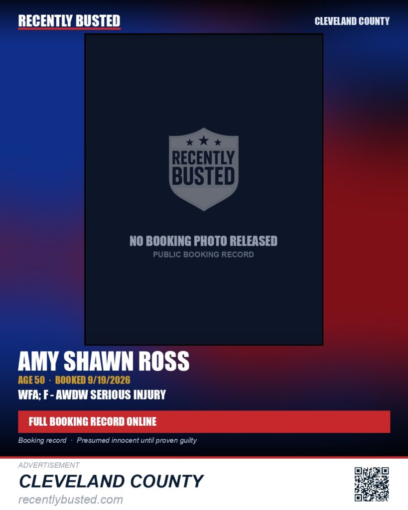 AMY SHAWN ROSS — arrest record card, Cleveland County