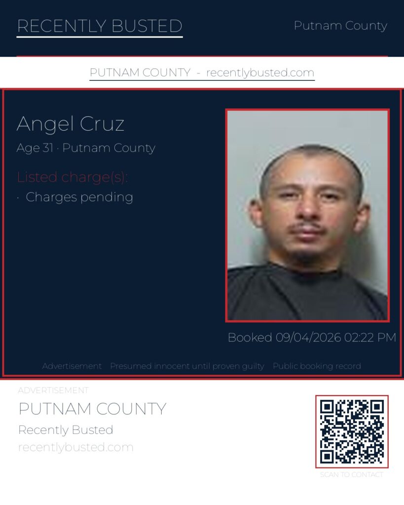 Angel Cruz — arrest record card, Putnam County, Florida