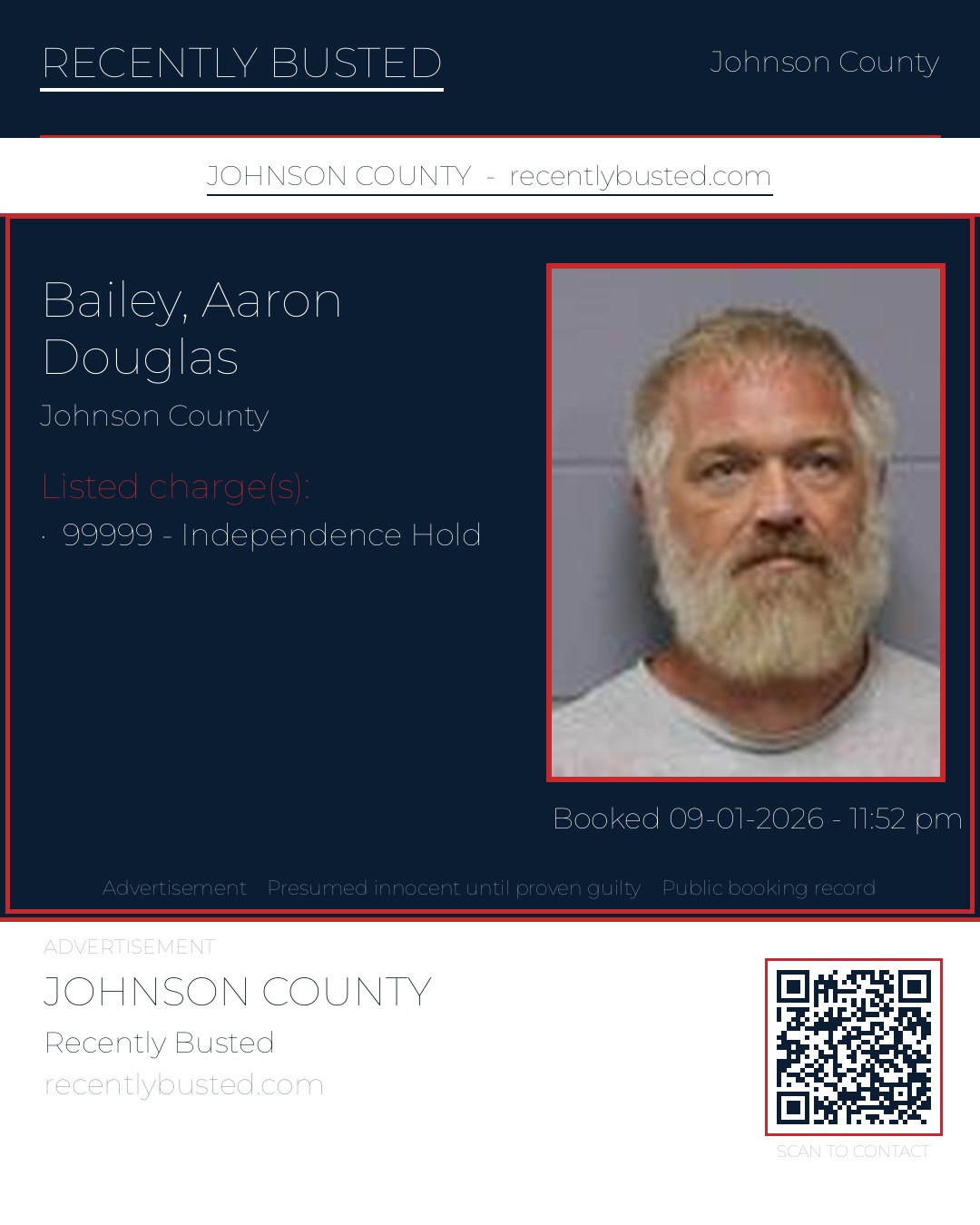 BAILEY, AARON DOUGLAS — arrest record card, Johnson County, Missouri